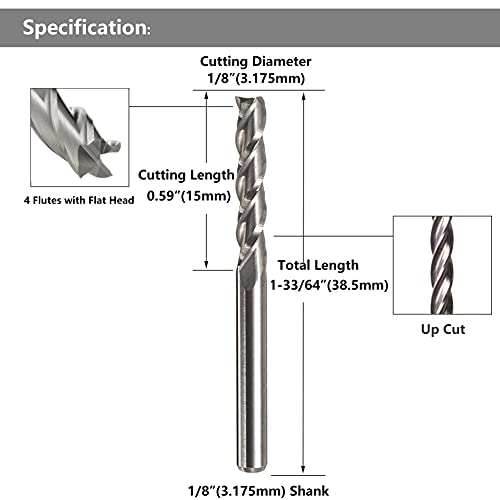 Yakamoz SK0006 10 Pack 1/8 Inch Shank Spiral Cnc End Mill Router Bits Upcut Milling Cutters thumb #3