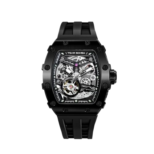 Image of TSAR BOMBA Mens Luxury Watch Automatic Watches for Men 50M Waterproof Japanese Mechanical Movement Tonneau Stainless Steel Case Sapphire Glass Big Face Cool Unique Fashion Gift Men