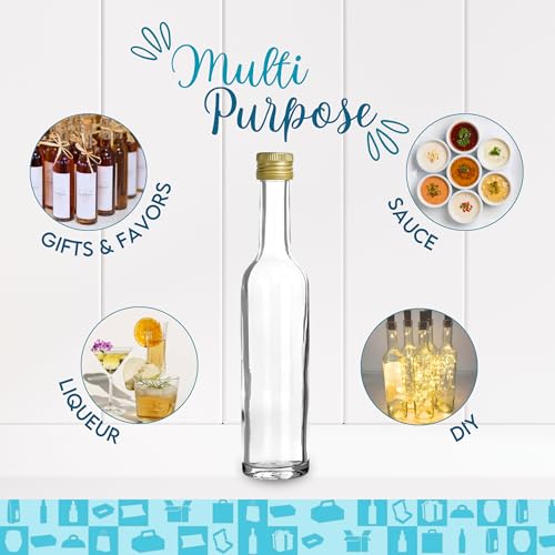 Mini Bouteilles Verre 50 ml Flacons Alcool Vides avec Bouchon Doré - 5