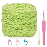 JelyArt 165g Chunky Wolle Garn Dicke Chunky Yarn, DIY Handstricken Chenille Wolle zum Häkeln Kuschelweich Chenillegarn Flauschige Grobes Deckengarn Häkelgarn Wolle Chenillegarn (Grün)