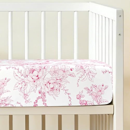 Image of DILIMI Fitted Crib Sheets for Baby Boys and Girls, Ultra-Soft Breathable Baby Crib Sheet Fits Standard Crib and Toddler Mattress, Pink Floral