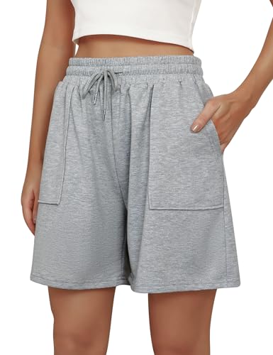 Cowasto Womens Athletic Short Lounge Bermuda Shorts Loose Running Sweat Shorts with Pockets Grey L