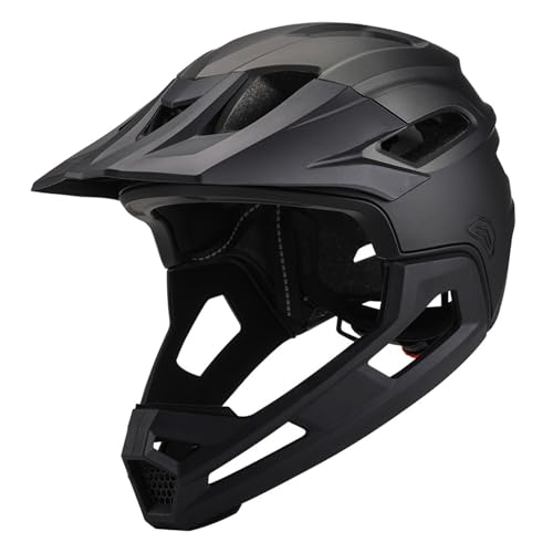 Casco de Bicicleta de montaña para Adultos, Transpirable, a Prueba de Golpes, de PC, Integral, con mentonera Desmontable y Visera Ajustable, Unisex, Negro, para Ciclismo al Aire Libre, Integral.