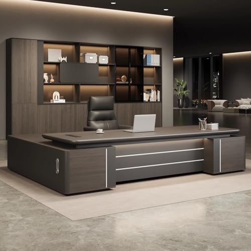 L Shaped Executive Desk with Drawers and Storage, Wood Modern Executive Office Desk for Home Office Furniture Setup, Management Table for Workplace or Farmhouse Office Style(A-Right, L1.8M/71IN)