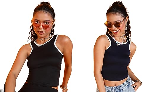 Image of POPWINGS Casual Solid Round-Neck Sleeveless Summer Wear Tank Tops Combo for Women