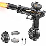 Nicojoy Electric Water Gun Fire Flash Upgraded, 320 Capacity Water Pistol Toy Squirt Gun for Kids Adults, Summer Outdoor Toy Yard Beach Swimming Water Play Toys (Black)