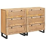 QJBSAVVA Set 2 Credenze in Legno Massello di Mango Marrone 60x33x75 cm