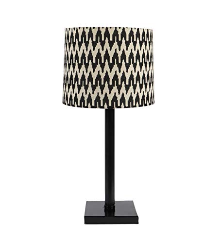 Image of tu casa Table Lamps Black Metal Base with Black /White Cotton (Chevron Print) Shades for Home Decor, Bedrooms, Living Room, Gifting, Diwali Decoration, Dining Space, Study Room, Restaurants (H-19)