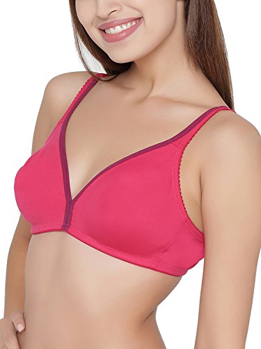 Image of Clovia Women's Cotton Rich Solid Non-Padded Demi Cup Wire Free Plunge Bra - Dark Pink