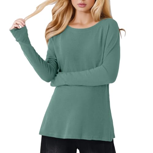 Camiseta de manga larga para mujer, manga larga, cuello redondo, manga larga, tallas grandes, joyería barata, gris, L