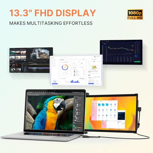Image of Mobile Pixels Duex Plus DS Portable Laptop Monitor, 13.3'' Laptop Screen Extender, Type-C /HDMI Plug and Play, Portable Monitor for 13'' to 14.5'' Laptop