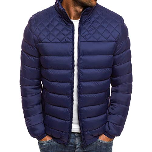 KJDWJKJRF Doudoune d'hiver chaude légère à capuche pour homme - Fermeture éclair - En coton - Veste d'extérieur - Veste mi-saison, bleu foncé, XXXL