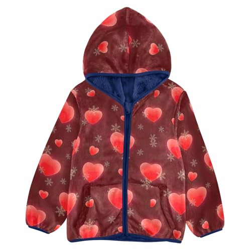 CHIFIGNO Red Hearts Kids Fleece Zip up Jacket Lightweight Warm Fleece Jacket 3T