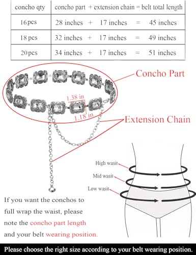 Image of TOPACC Western Metal Concho Belt for Women Cowgirl Chain Belts for Dresses Jeans Country Concert Outfit