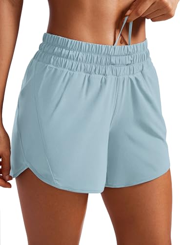 CRZ YOGA Womens Mid Waisted Running Shorts Liner - 5'' Quick Dry for Athletic Sport Workout Track with Zip Pocket Light Grayish Blue Medium