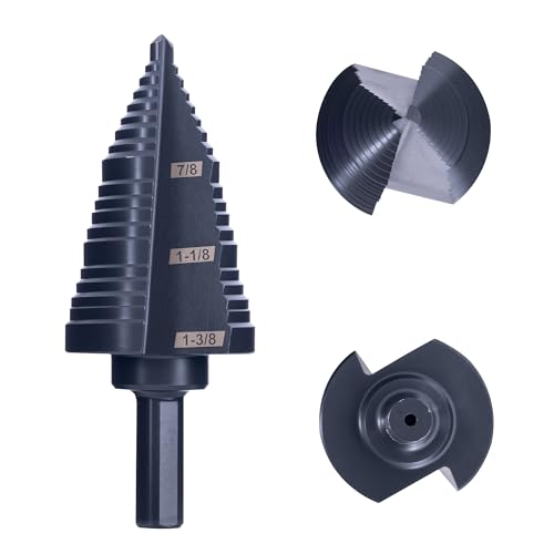Zofiat 1/4″-1-3/8″ Step Drill Bit, M2 High Speed Steel Double Straight Fluted with 118° Split Point & Tri-Flatted Shank for Metal, Wood, Plastic, Copper Hole Drilling