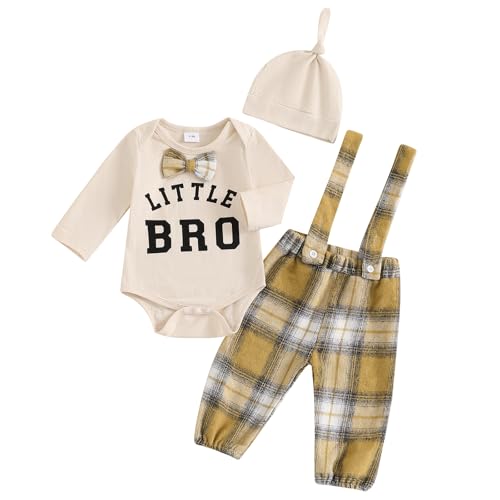 Hnyenmcko Newborn Baby Boy Fall Outfits Letter Print Long Sleeve Romper Suspender Pants Hat Sets Infant Boy Winter Clothes
