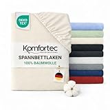 Komfortec Spannbettlaken Jersey 100% Baumwolle – 140x200 cm – 135g/m² – Weich, Atmungsaktiv & Hautfreundlich – Mit Rundumgummi – Oeko-Tex Zertifiziert – Für Boxspring, Topper & Matratzen – Ecru