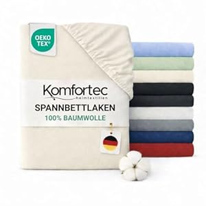 Komfortec Spannbettlaken Jersey 100% Baumwolle – 200x200 cm – 135g/m² – Weich, Atmungsaktiv & Hautfreundlich – Mit Rundumgummi – Oeko-Tex Zertifiziert – Für Boxspring, Topper & Matratzen – Ecru