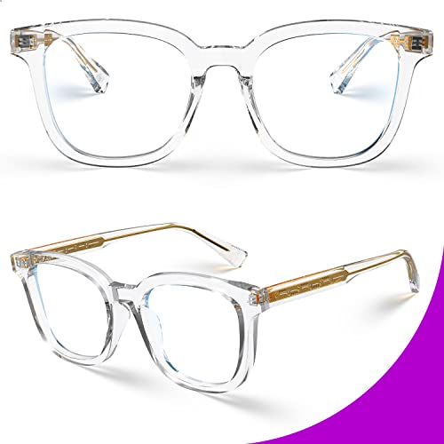 Image of VISOONE Square TR90 Lightweight Anti Glare UV400 Gaming Computer Glasses | 99% Digital Screen Filter Non-Prescription Clear Lens Oversized Frame Trendy Fashion Blue Light Blocking Women Men NOE