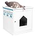 Internet's Best Decorative Cat House & Side Table | Cat Home Nightstand | Indoor Pet Crate | Litter Box Enclosure | Hooded Hidden Pet Box | Cats Furniture Cabinet | Kitty Washroom | White