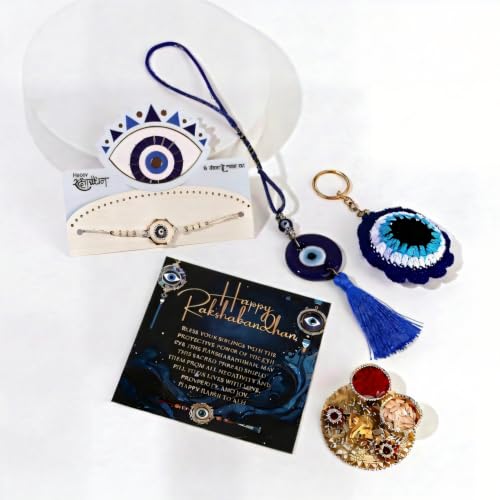 Image of THE URBAN ARTISTIC Rakhi Gift Box Combo Pack for Brother with Designer Rakhi, Roli Chawal, Greeting Card and Decorative Gift Box, Traditional Raksha Bandhan Festival Gift Set for Brothers