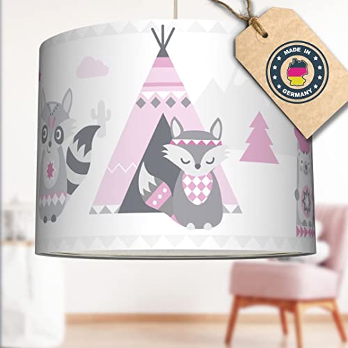 ANNA WAND Kinderzimmer Lampe - Hängelampe Kinderzimmer I Kinderlampe Decke I Deckenleuchte fürs Kinderzimmer & Jugendzimmer I Deckenlampe „Little Indians” Rosa/Grau ø 40 x 30 cm Mädchen I Junge Cover