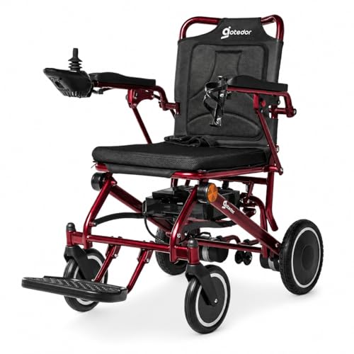 Aotedor Electric Wheelchair for Adults, 48 lbs Lightweight Foldable, Airline Travel Ready, 500W Dual Motor All-Terrain Power Wheelchair, Burgundy