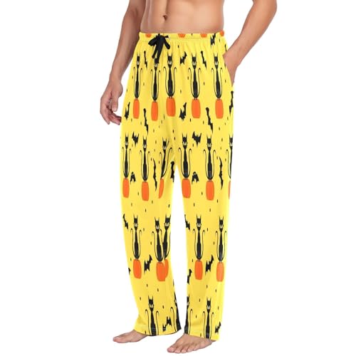 Qilmy Halloween Cat Pumpkin Men's Cotton Pajama Pants, Lightweight Lounge Sleepwear with Drawstring and Pocket4