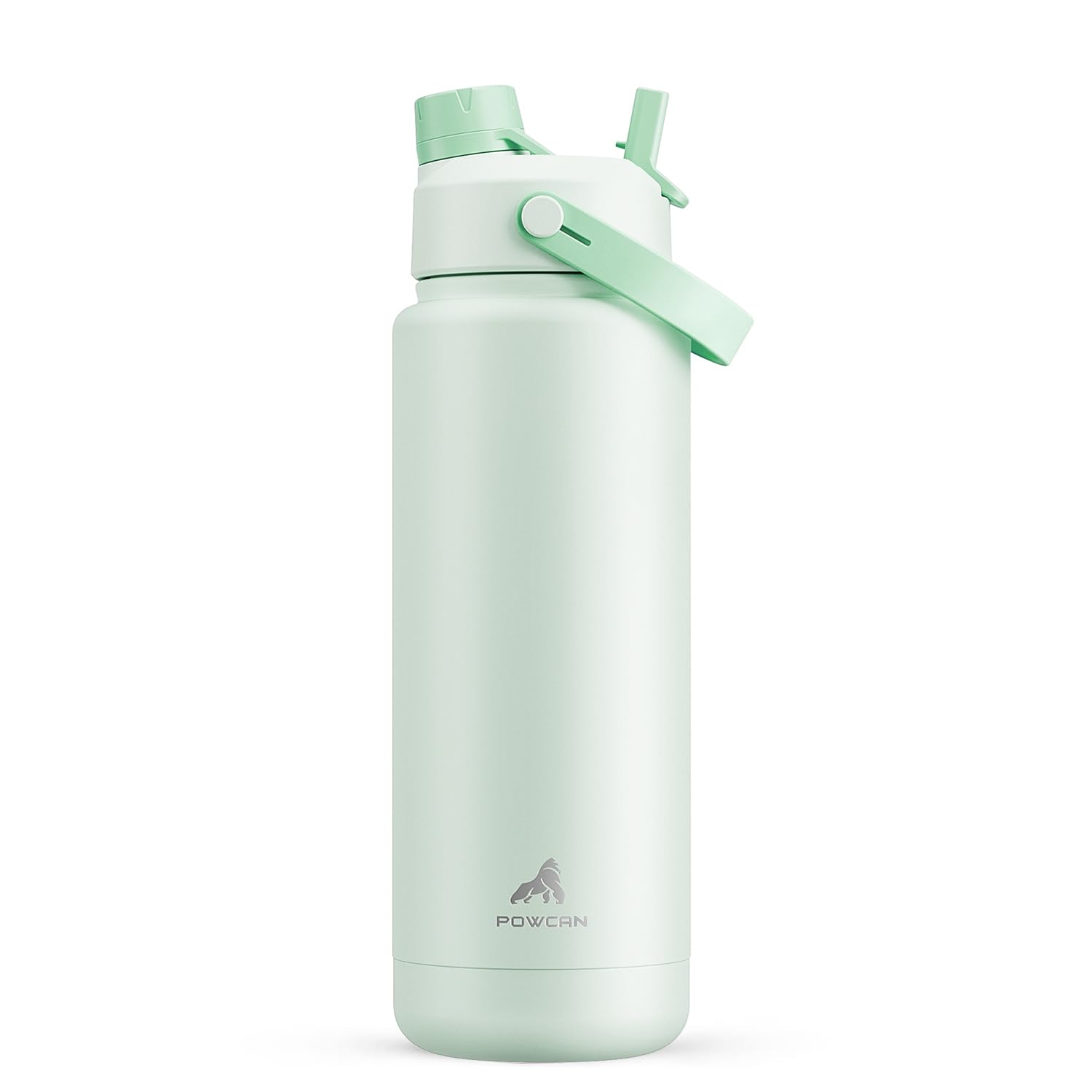 POWCAN Botella de agua aislada de 32 onzas con popote 2 en 1 y tapa de boquilla, mantiene el frío 24 horas, a prueba de fugas, sin BPA, botella de agua de acero inoxidable de doble pared para deportes