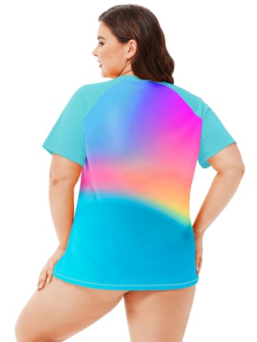 Image of AOBUTE Women Plus Size Rash Guard Zipper Short Sleeve SPF Swim Shirts