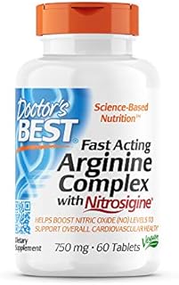 Doctor's Best Fast Acting Arginine Complex w/Nitrosigine, Boost Nitric Oxide, Blood Flow & Vessel Flexibility, Non-GMO, Vegan, Gluten Free, 750mg, White (DRB-00406)