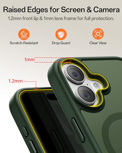 Image of UNBREAKcable Magnetic for iPhone 16 Case 6.1-Inch, Compatible with MagSafe, Full Camera Protection, Built-in Magnetic Ring, Drop Protection Shockproof Slim Phone Cover-Dark Green