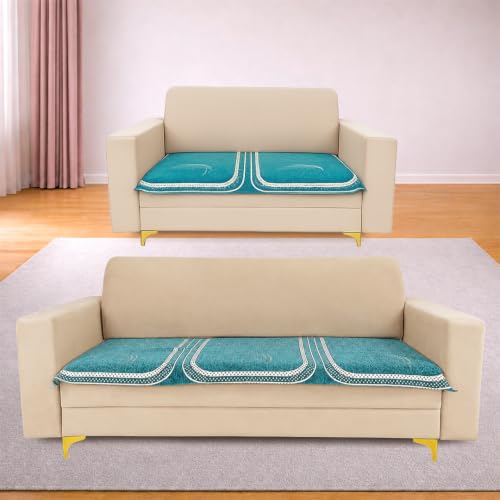 Image of Homerz Premium Chenille Fabric Sofa Cover | Soft, Durable & Dustproof | Decorative Couch Cover (Ghoomar Teal, 5 (3+2) Seater, Only Seat Cover)