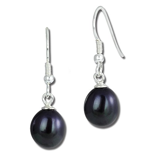 SilberDream SDO148S - Pendientes de perlas negras de agua dulce, 9 mm, abiertos, plata de ley 925/1000, para mujer Cover