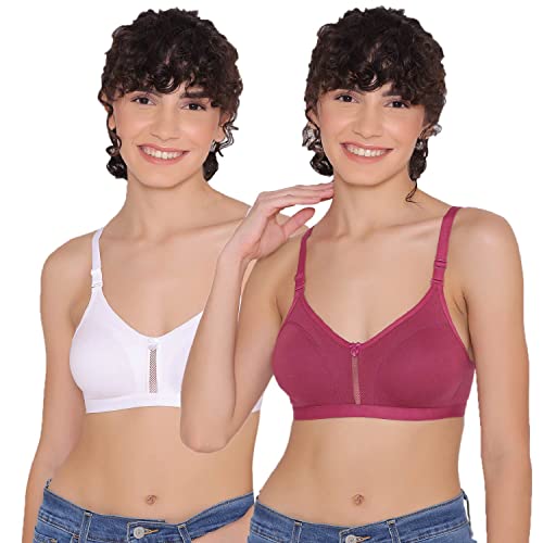 Image of INKURV Women's Non Padded Wireless T-Shirt Bra with Seamless Cups and Detachable Straps Combo of 2