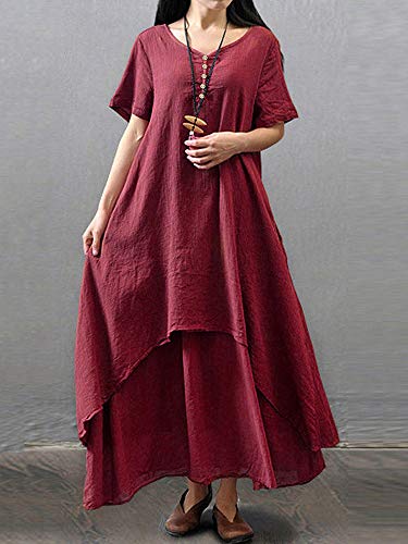 Domary Nova moda feminina casual vestido solto cor sólida manga curta Boho verão vestido maxi longo