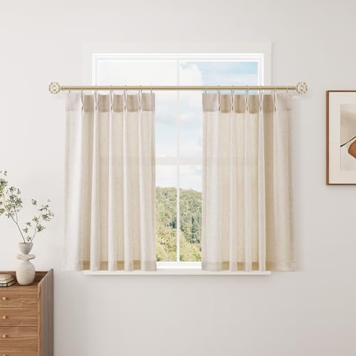 Aersas Short Natural Pinch Pleated Linen Kitchen Curtains 36 Inch