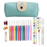 Criprix 41PCS Set de Crochet, Conjunto de Croché, Agujas de Ganchillo con mango ErgonóMico Suave Antideslizante (41 Azul)