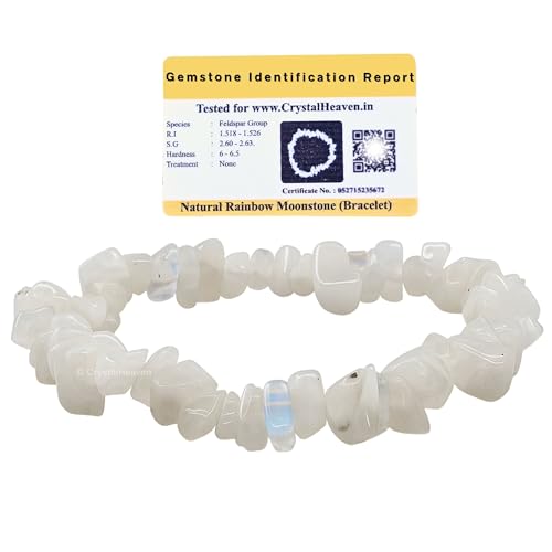 Image of Certified Rainbow Moonstone Bracelet for Women Men with Healing Crystal and Reiki Stone - Beautiful Gemstone Beaded Bracelet for Balance, Harmony & Positive Energy (Chips Stone Beads)