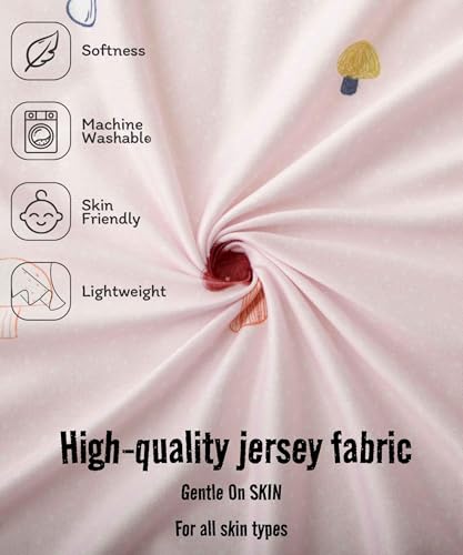 Image of SDY Jersey Mushroom Crib Sheets for Baby Girls,52 inchx28 inchx8,2 Pack,Pink Cute Kawaii Standard Oval /Retangle Crib Mattress Sheets for Toddler,Super Soft Breathable