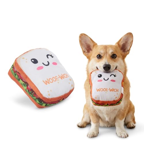 Image of Amazon Basics Squeaky Plush Dog Toy | Cute Sandwich Design | Crinkle & Squeak Sound | Soft & Durable | for Puppies & Small Dogs | Ideal for Chewing, Fetch & Play