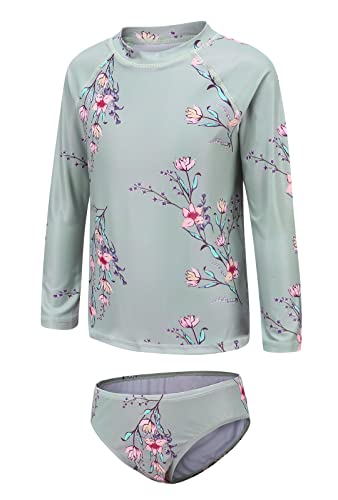 Image of Girls Two Piece Rash Guard Swimsuits Set Long Sleeve Bathing Suit with UPF 50+ Sun Protection Kids Sunsuits Swimwear Set