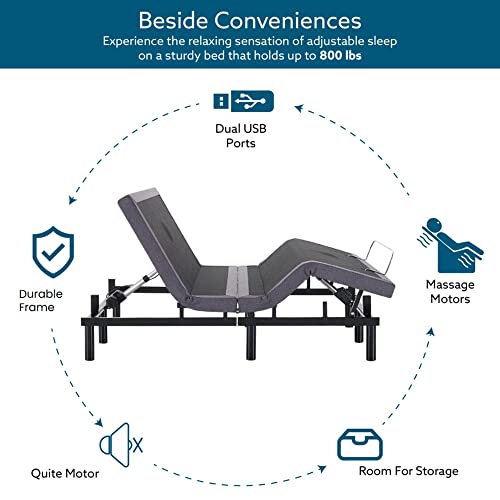 Naomi Home Pain Relieving Idealbase Adjustable Bed Frame Full, Massaging Zero Gravity Adjustable Bed Base, Electric With 3 Speed Head & Foot Massage, Wireless Remote, 2 Usb Ports, 800Lbs Capacity #TOP7