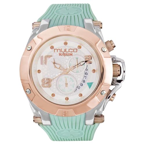 MULCO Watches for Women-Blue Marine, Silver Stainless Steel Case with Silicone Wrist Band, Quartz Multifunction Movement,Large Analog Display, Crystal Stones & Rose Gold Accents, 100m Water Resistant