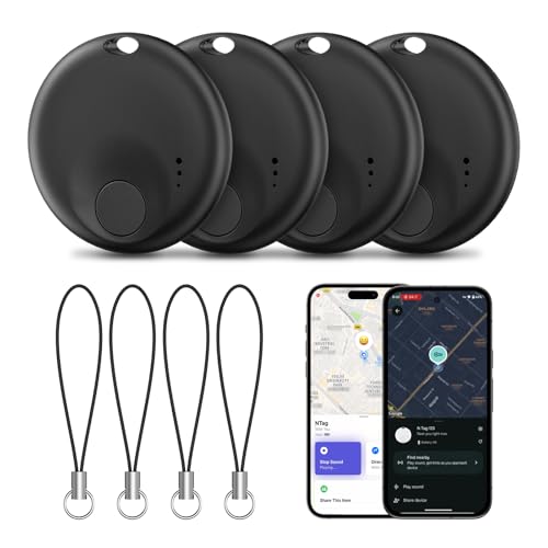 [4 Pack] Tracker Tags - 4 Pack for Android & iOS Find My Apps, Bluetooth Tracker Compatible with Both Google's Find Hub & Apple Find My App, Item Finder for Keys, Wallet, Luggage, Bicycle