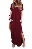 Zilcremo Damen Strandkleid Bohemian Lang Kleid Sommerkleid Kurze Ärmel Boho Floral Kleider Maxikleid Weinbereitung L
