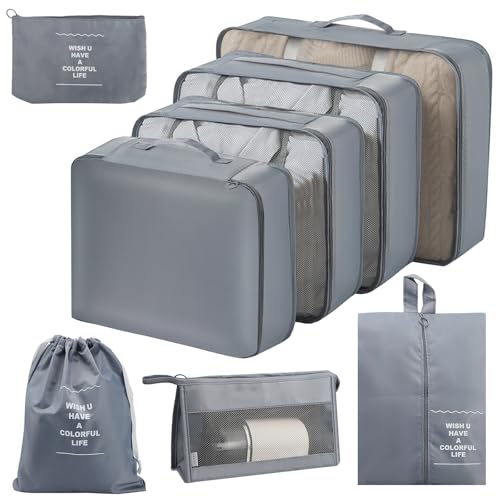 Organizador de maleta 8 piezas – Cubos de embalaje y bolsas impermeables para ropa de viaje