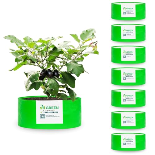 Image of HDPE Grow Bags for Plants 24X9 Inch (Pack of 8) | 260 GSM Heavy Duty UV-Protected Round Green Colour Plant Bags for Terrace and Vegetable Gardening | Strong & Reusable|