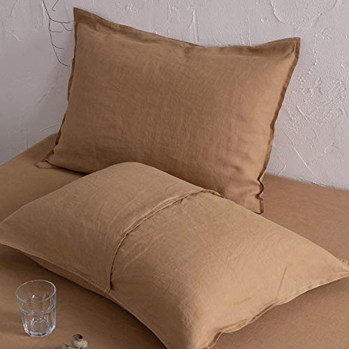 ATLINIA 100% Linen Duvet Cover Set, King Size, Washed 1 Linen Duvet Cover and 2 Linen Pillowcases, French Linen Bedding, Soft Breathable Comfort Bedding Set, Khaki Yellow - Thumbnail 2